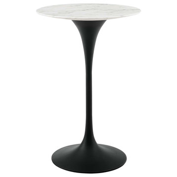 Bar Pub and Dining Round Bar Table, Artificial Marble Stone Metal, Black White