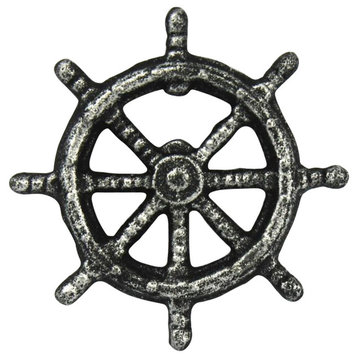 Cast Iron Ship Wheel Bottle Opener, Antique Silver, 3.75"