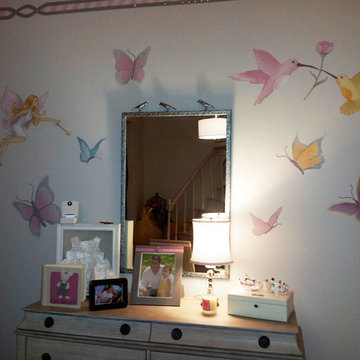 Hand painted French Nouveau Mural in Little Girl's Room
