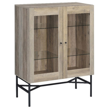 Pemberly Row Farmhouse Wood 2-Door Accent Storage Cabinet in Pine