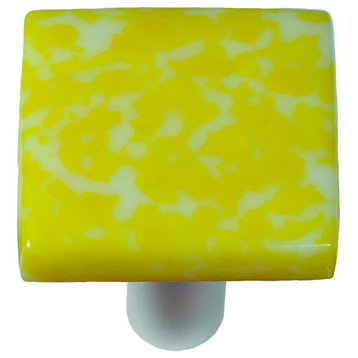 Art Glass Square Granite Pull, Alum Post, Granite, Sunflower Yellow & White