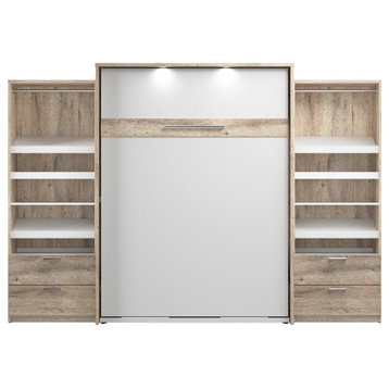Cielo Queen Murphy Bed with Closet Organizers in Brown/White - Engineered Wood