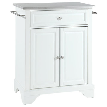 LaFayette Stainless Steel Top Portable Kitchen Island, White Finish