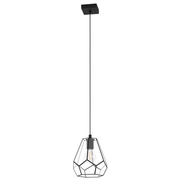 Mardyke, 1 Light Pendant, Structured Black Finish, Geometric Clear Glass Shade