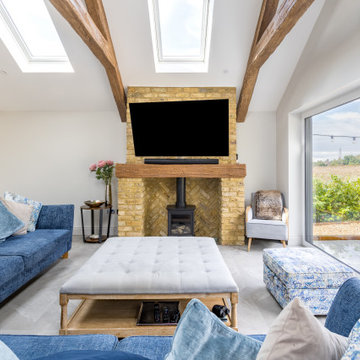 Vaulted Living Room with Exposed Beams and Roof Lights, Garage Conversion, Cobha