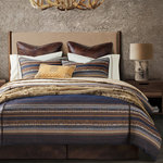 Paseo Road by HiEnd Accents - Estes Chenille Duvet Cover Set, 3 Piece, Blue, Queen - Settle into Estes, where deep blue skies fade into a golden sunset amidst lush mountaintops. Yarn-dyed in cool earth tones, Estes rich chenille jacquard renders flowing natural patterns alongside variegated horizontal stripes. Chocolate faux leather detailing adds both sophistication and structure to the bedding set. To complete the ensemble, layer on Estes's coordination accessories, as well as our leather pillows and faux fur throws.