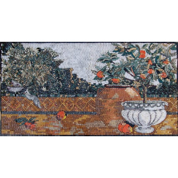 Orange House Near Amalfi Decorative Mosaic Art, 39"x71"