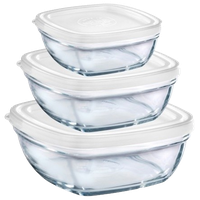 Duralex Lys Square Stackable Bowl With White Lid, Set Of 3 Sizes