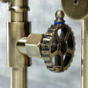 KS2333CG Bridge Kitchen Faucet With Brass Sprayer, Antique Brass