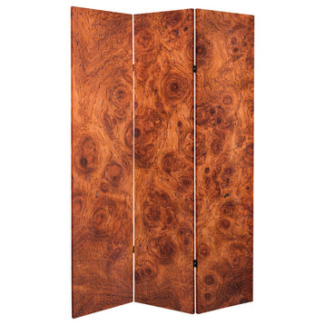 6' Tall Double Sided Burl Wood Pattern Canvas Room Divider