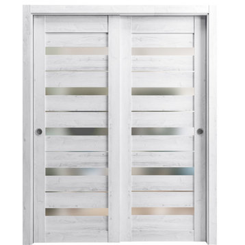 Closet Bypass Doors 60 x 84, Quadro 4445 Nordic White & Frosted Glass