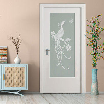 Interior Wood Door with Glass Insert in 8 Different Full-Pivate Designs, 34" X 8