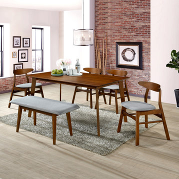 WestinTrends 63" Mid Century Modern Wood Dining Table, Wanut