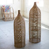 Tall Decorative Bottles 2-Piece Set Natural Woven Seagrass/Metal