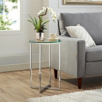 16 inch Round Side Table - Glass top with Chrome base