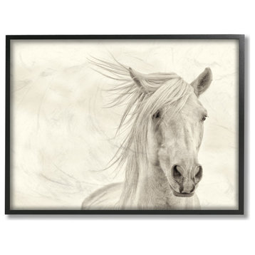 Stupell Industries White Horse Running in the Wind, 16"x20", Black Framed