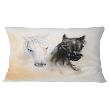 Black And White Horse Heads Animal Throw Pillow, 12"x20"