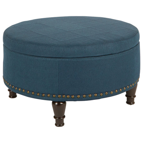 Augusta Round Storage Ottoman, Azure