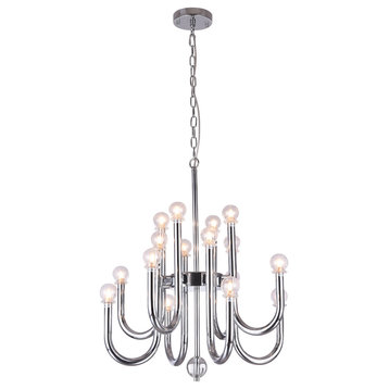 Chrome Arched Arm 2-Tier Chandelier With Clear Glass Globe Shades