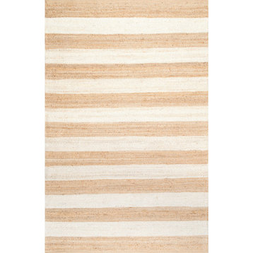 Jute and Denim Even Stripes Area Rug, Bleached, 7'6"x9'6"