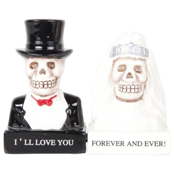 Day of the Dead Wedding Couple Love Never Dies Salt and Pepper Shaker Set