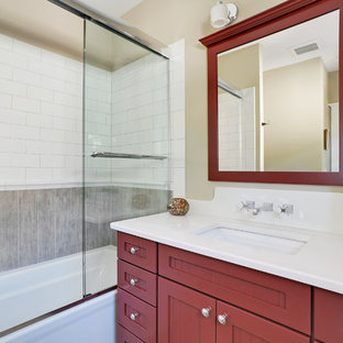 75 Beautiful Red Bathroom With Beaded Inset Cabinets Pictures Ideas November 2020 Houzz