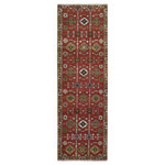 Shahbanu Rugs - 100% Wool Repetitive Geometric All Over Design Hand Knotted Wide Rug, 3'2"x10'0" - This fabulous Hand-Knotted carpet has been created and designed for extra strength and durability. This rug has been handcrafted for weeks in the traditional method that is used to make Rugs. This is truly a one-of-kind piece.