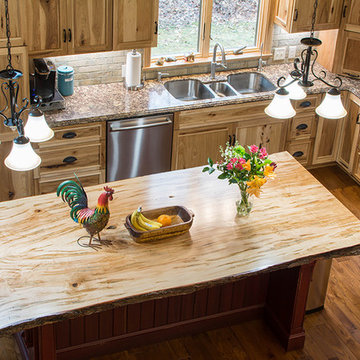 A Rustic Hickory Kitchen with Live Edge Island