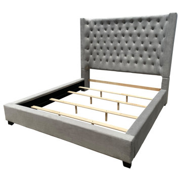 Jamie Upholstered Tower High Profile Contemporary Bed, Gray, Eastern King