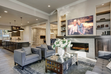 Example of a large transitional open concept family room design in Miami