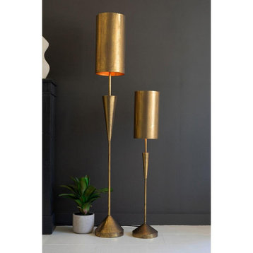 Slim Distressed Gold Tall Metal Shade Floor Lamp 61 in Round Buffet Minimalist
