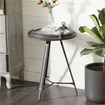 Urban Designs Industrial Porthole Metal Round Clock Coffee and End Table