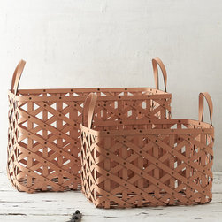 Woven Leather Basket - Baskets