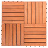 12"x12" 6-Slat Eucalyptus Interlocking Deck Tile, Set of 10
