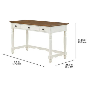 Classic Desk, Rubberwood Legs With Rectangular Top & Storage Drawers, White