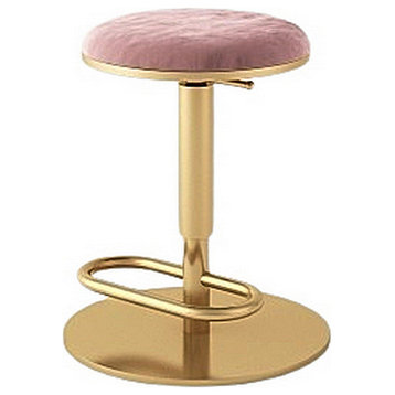 Luxury Round Rotating and Lifting Bar Stool without Backrest, Pink, H17.7-23.6"