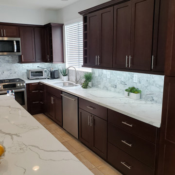Orange Waterfall Kitchen