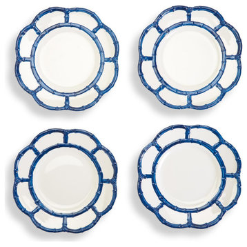 Two's Company 53679 4-Piece Set Blue Bamboo Salad/Dessert Plates With Bamboo Rim