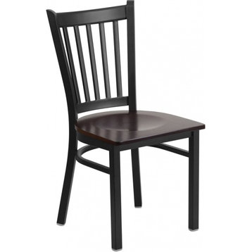 Hercules Series Black Vertical Back Metal Chair, Walnut Wood Seat