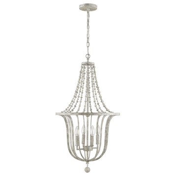 6 Light Rustic open Pendant with an antique white wash finish