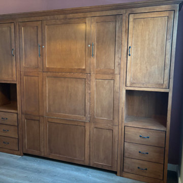 Shaker Queen Murphy Wall Bed with Hidden Fold Down Panel Desk