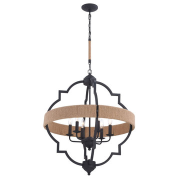 Vaxcel Beaumont 25 in. W 6 Light Pendant Textured Gray with Natural Rope P0309