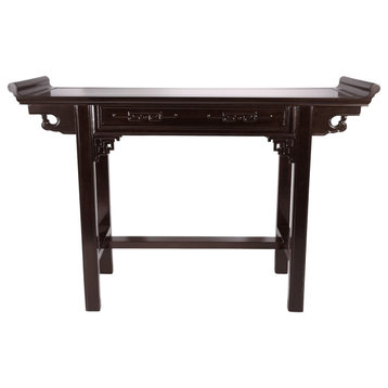 Oriental Classic Console Table, Altar Design With Large Top, Matte Lacquer Black