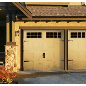 2" Carriage House Steel Garage Door & Stockton Glass Inlay Glass Design