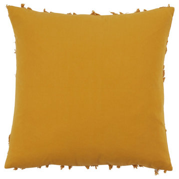 Throw Pillow With Fringe Stripe Design, Mustard, 18"x18", Poly Filled