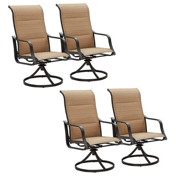 4 Pack Outdoor Dining Chair, Swiveling Design With Sling Seat & High Back, Beige
