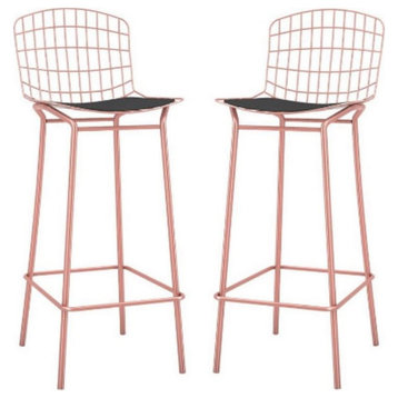 Home Square 42" Leather Barstool in Rose Pink Gold & Black - Set of 2