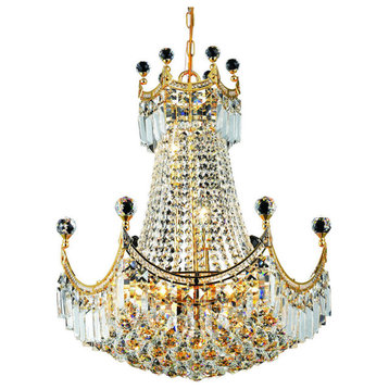 Elegant Corona 9-Light Gold Chandelier Clear Royal Cut Crystal
