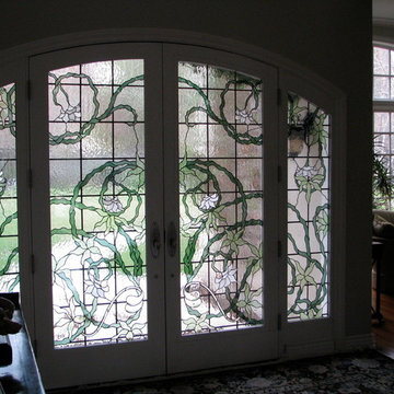 Floral-inspired Traditional/ Transitional Leaded Stained Glass doors and windows