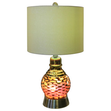Antique Brass Metal and Glass Table Lamp With 3D Wave Nightlight Design, 22.5"